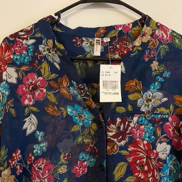 Kut from the Kloth Navy Flower Print blouse (PL) - Picture 8 of 9